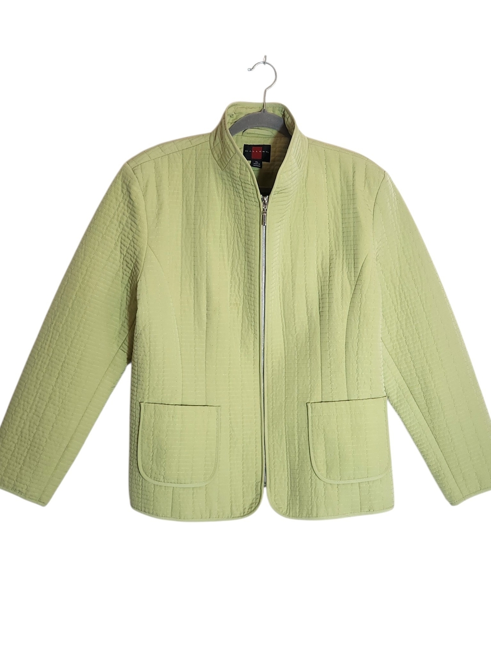 Gallery Lime Green Quilted Zip Up Jacket Size XL